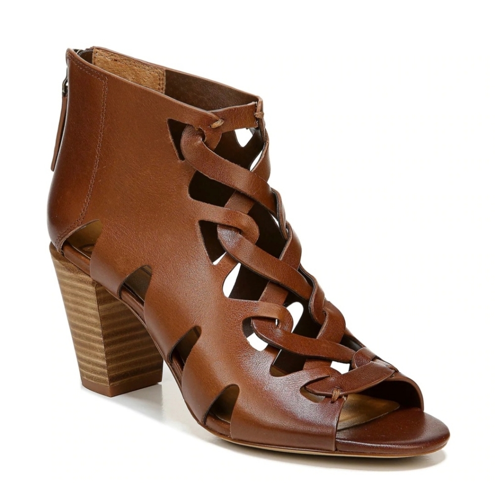 Cognac ankle heel peep toe sandle